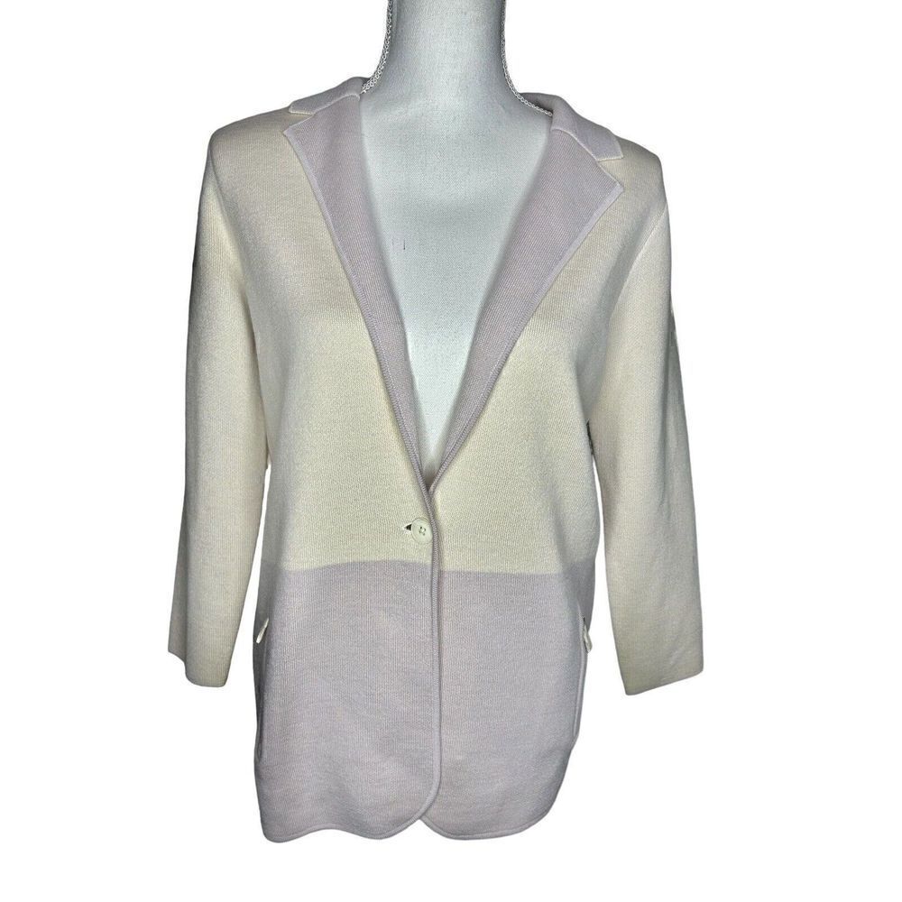 Karen Millen Women's Cardigan Cream Color Block Cardigan Sz M NWT $225